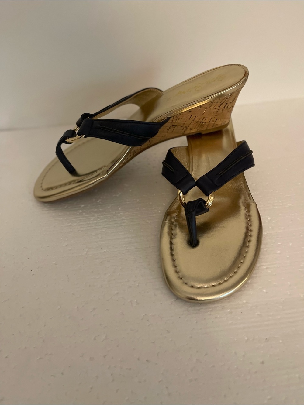Lilly Pulitzer Navy Blue McKim Cork Wedge Thong Sandal 9 M Brand New